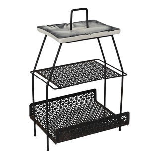 Mid Century Wire Magazine Rack Drink Table With Ceramic Ashtray C 1950's For Sale