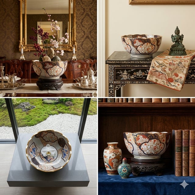 Gold Rare Antique Japanese Imari Porcelain Bowl Meiji Period 1868-1912 Scalloped Edge With Carved Rosewood Stand - Hand Painted Gold Gilt For Sale - Image 8 of 18