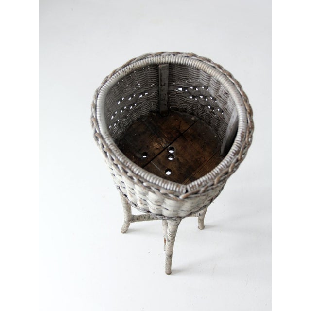 Antique Victorian Tall White Wicker Planter For Sale - Image 9 of 17