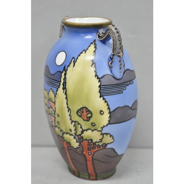 Antique Hand Painted Blue Nippon Porcelain Halloween Pattern Twin Handle Vase For Sale In Philadelphia - Image 6 of 14