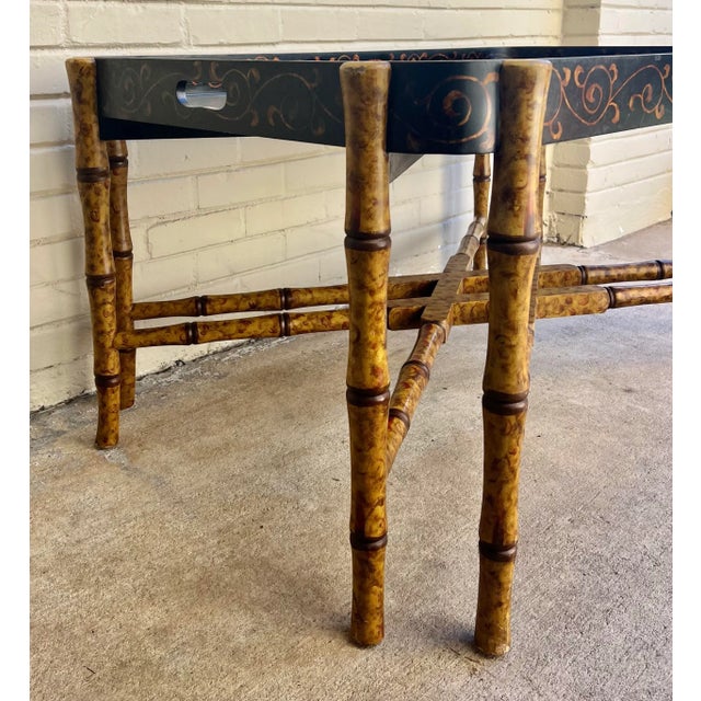 Metal Vintage Chinoiserie Faux Bamboo Butler Style Coffee Table - Maitland-Smith Attributed For Sale - Image 7 of 12