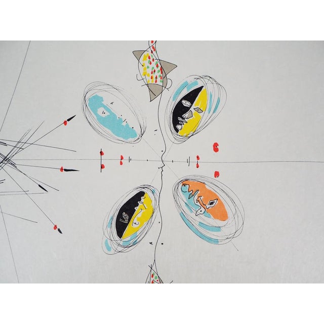 Raymond Moretti and Jean Cocteau, Faces and Fish, Original Lithograph For Sale - Image 4 of 6