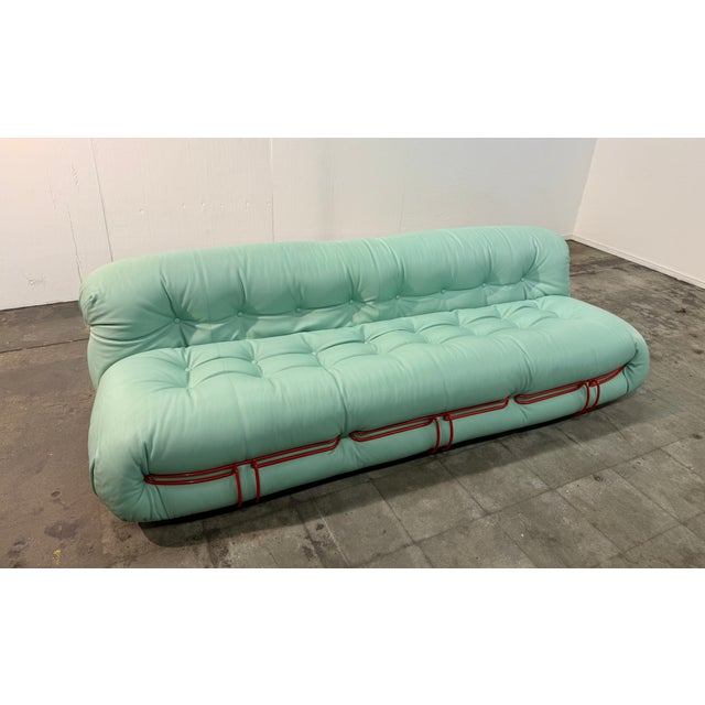 Modern Soriana Sofa by Afra & Tobia Scarpa for Cassina, Upholstered in Soft Mint Green Leather For Sale - Image 3 of 10