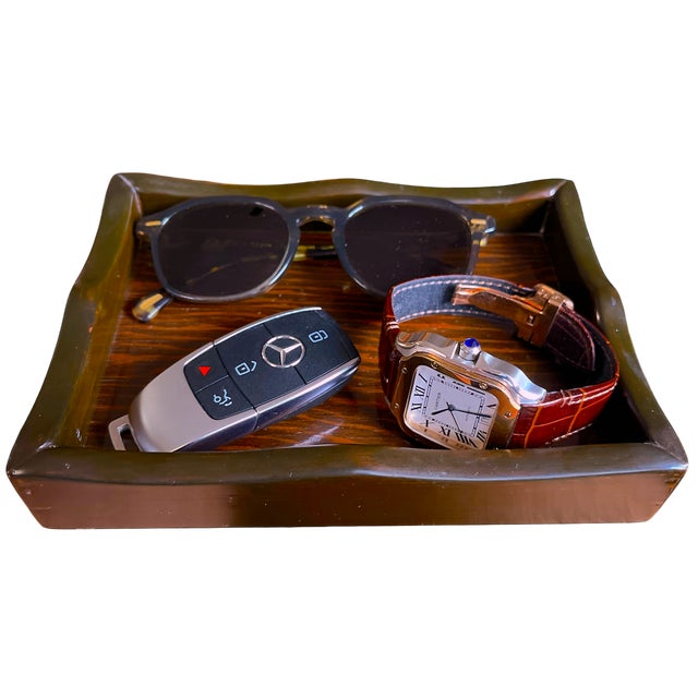 This vintage handmade solid wood tray features softly sculpted, scalloped sides and a warm, quartersawn oak interior...