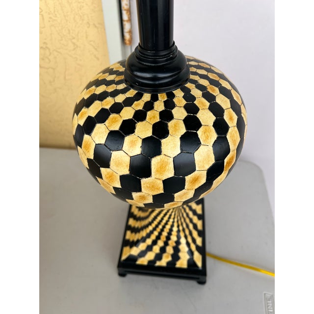1990s Vintage Art Deco Yellow & Black Checkered or Chevron Pattern Lamp For Sale - Image 5 of 8