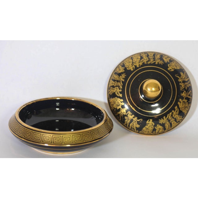 Ceramic Black With 24k Gold Porcelain Jar With Lid Made in Greece by Spyropoulos 1960s For Sale - Image 7 of 7