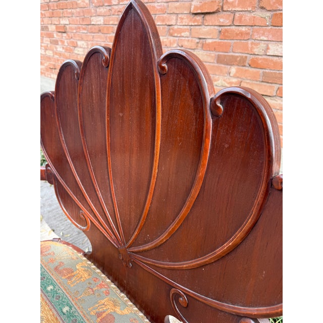 Mid 20th Century scalloped settee. Some wear as expected with antique age, otherwise excellent condition.