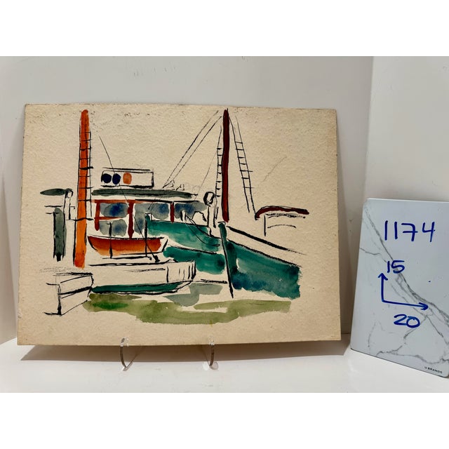 Henry Emil Salloch Original Watercolor on Paper Coastal Maritime Scene. For Sale In Atlanta - Image 6 of 6