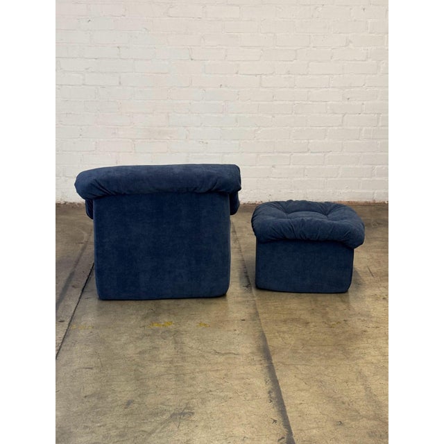 Blue 1990s Scoop Lounge Chair and Ottoman For Sale - Image 8 of 10
