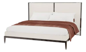 Thyia 140 Italian Curved Bed in Ivory Boucle Fabric and Brown Wooden Base from Kabinet