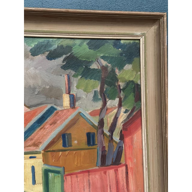 Gustaf Börtner Zandt, Houses and Trees, 1950s, Oil Painting on Canvas, Framed For Sale - Image 9 of 16