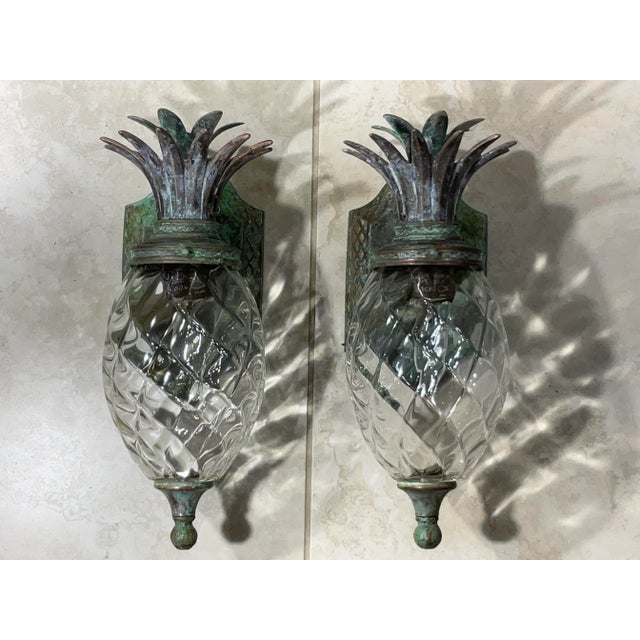 Green Pair of Bronze and Brass Wall Lantern or Wall Sconces For Sale - Image 8 of 12