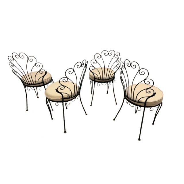 Hollywood Regency 1950s Italian Wrought Iron Dining Chairs Hunter Green,Featuring a Distinct Scallop “Peacock” Shaped Scrollwork Backrest - Set of 4 For Sale - Image 4 of 12