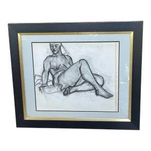 Mid Century Female Nude Drawing, Framed
