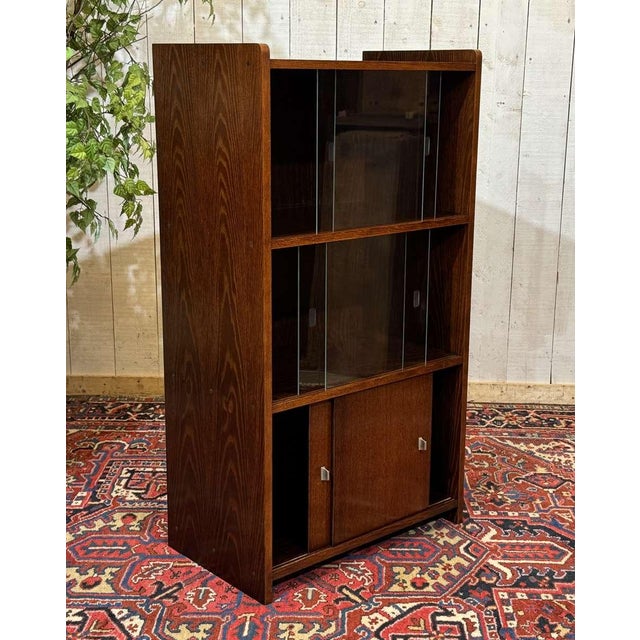 Wood English Oak Bookcase with Sliding Doors, 1960s For Sale - Image 7 of 14