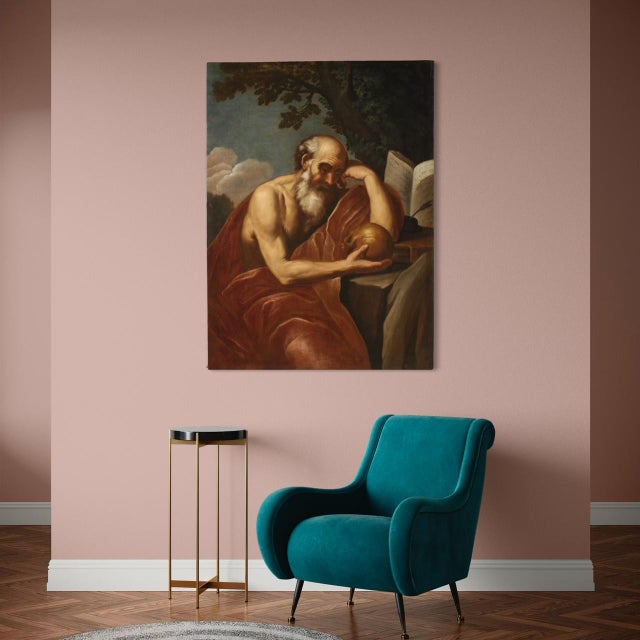 Italian Artist, Saint Jerome in Meditation, 1670, Oil on Canvas For Sale - Image 9 of 16