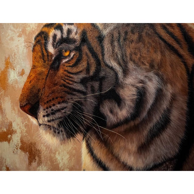 Contemporary My Serious Side by Andrada Trapnell | Mixed media on canvas of a tiger's profile For Sale - Image 3 of 5