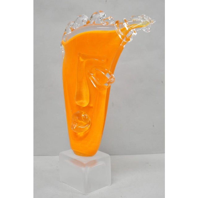 Late 20th Century Ion Tamaian Postmodern Orange Blown Art Glass 20" Large Abstract Face Sculpture For Sale - Image 9 of 18