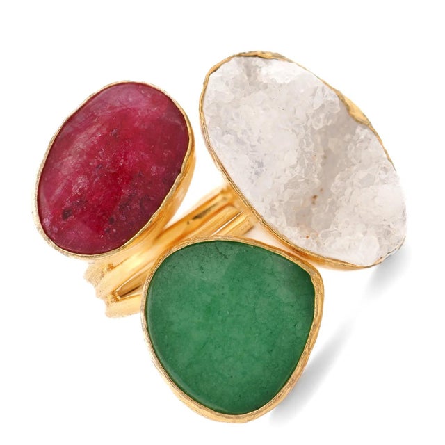 Emerald Divine Earth Triple Adjustable Gemstone Ring, Size 4 For Sale - Image 8 of 10