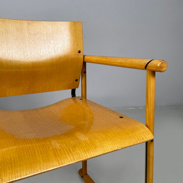 Italian Modern Chairs with Armrests in Wood and Black Metal, 1970s, Set of 2 For Sale - Image 6 of 18