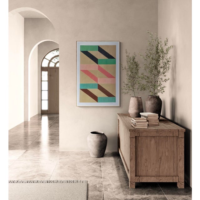This geometric design layers multiple colors of acrylic gouache paint over colored pencil providing a subtle textured...