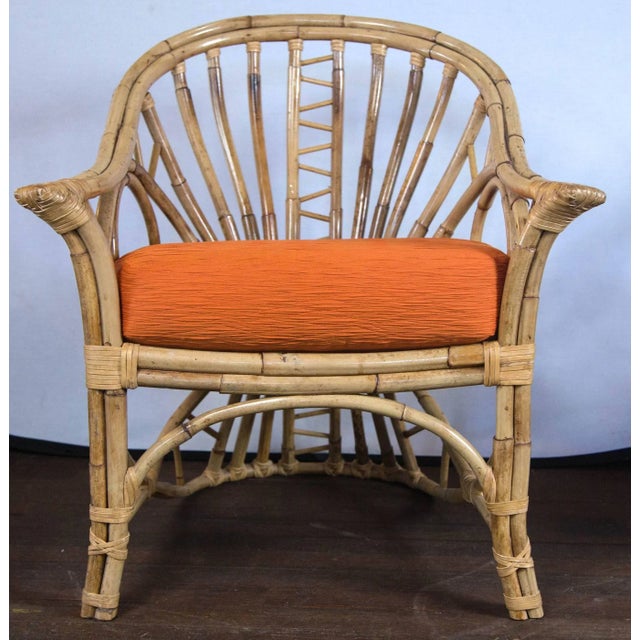 Orange Mid-Century Circle Sided Rattan Armchairs - a Pair For Sale - Image 8 of 18