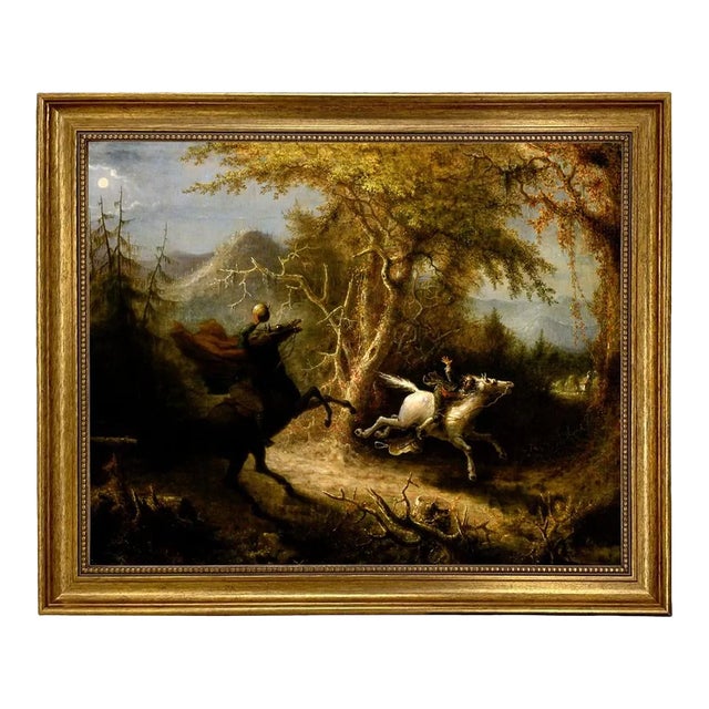 Headless Horseman Pursuing Ichabod Crane Oil Painting Print on Canvas- a 16" X 20" Framed to 21-1/2" X 25-1/2" For Sale