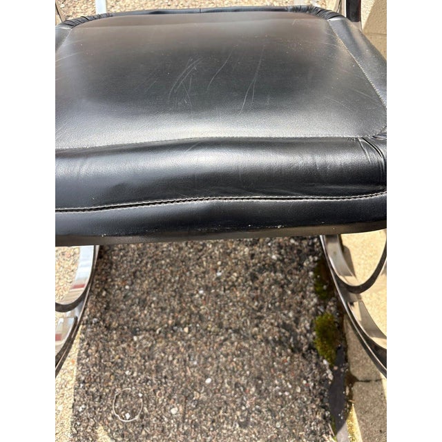 1970s 1970s Hollywood Regency Chrome & Black Leather Scroll Rocking Chair, Manner of Maison Jansen For Sale - Image 5 of 7