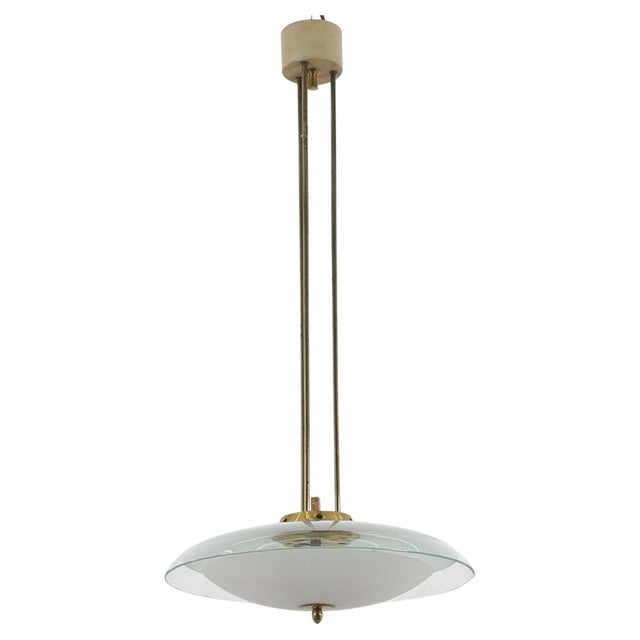 Brass and Curved Glass Pendant attributed to Pietro Chiesa for Fontana Arte, Italy, 1940s For Sale - Image 14 of 14