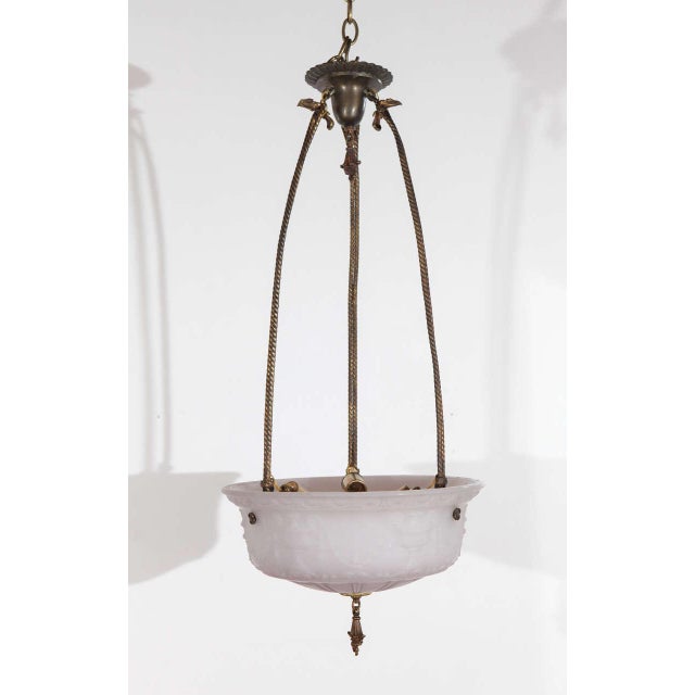 Late 19th Century White Glass Victorian Pendant Light with a Brass Frame and Canopy For Sale - Image 10 of 10