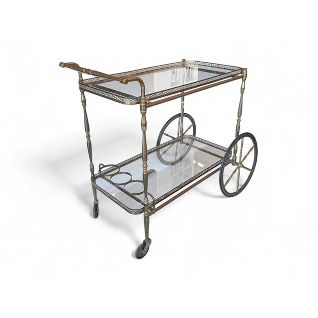 Brass Bar Trolley with Double Glass Shelf, 1960s For Sale - Image 3 of 8