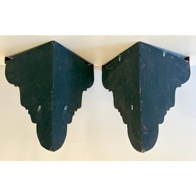Vintage Painted Wood Moroccan Corner Wall Shelves- a Pair For Sale - Image 9 of 12