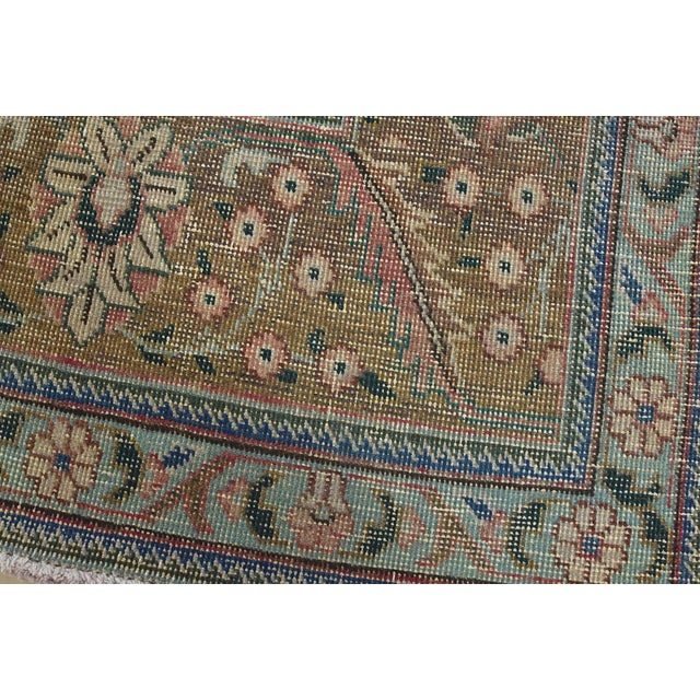 Tabriz Rug 9’5” X 12’11” Pink Wool Vintage Distressed Hand-Knotted Carpet For Sale - Image 4 of 15