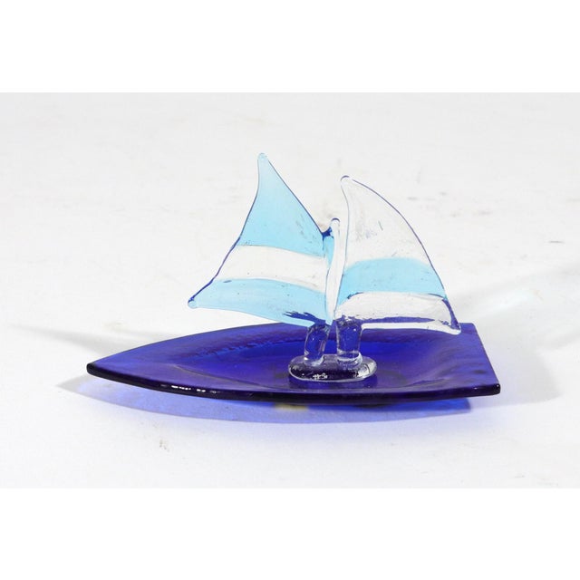Blue Vintage Modern Murano Glass Model of Sailing Ships For Sale - Image 8 of 18