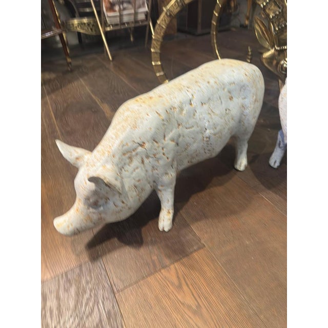 Painted White Cast Iron Pigs, Set of 2 For Sale - Image 4 of 15