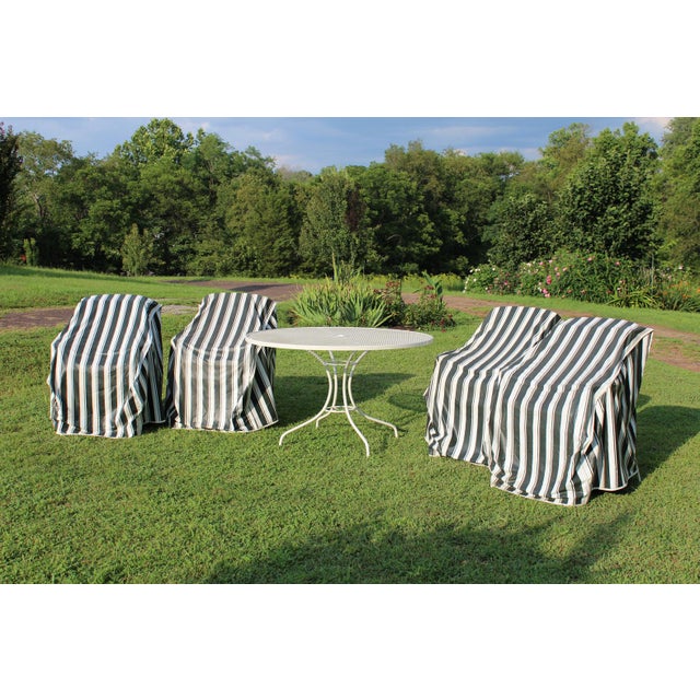Wrought Iron Patio Set With Dogwood Motifs—Table and Four Armchairs With Covers, 5 Pieces For Sale - Image 15 of 18