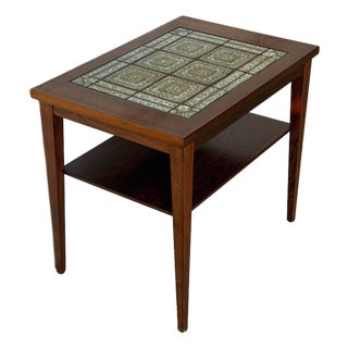 Rectangular Rosewood Ceramic Tile-Top Coffee Table With Lower Shelf Mid-Century Modern 1970s For Sale
