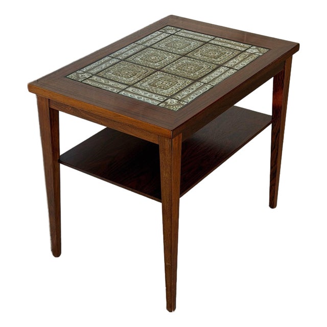 Rectangular Rosewood Ceramic Tile-Top Coffee Table With Lower Shelf Mid-Century Modern 1970s For Sale