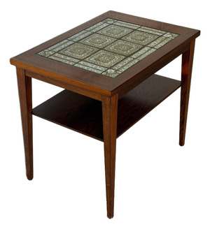 Rectangular Rosewood Ceramic Tile-Top Coffee Table With Lower Shelf Mid-Century Modern 1970s