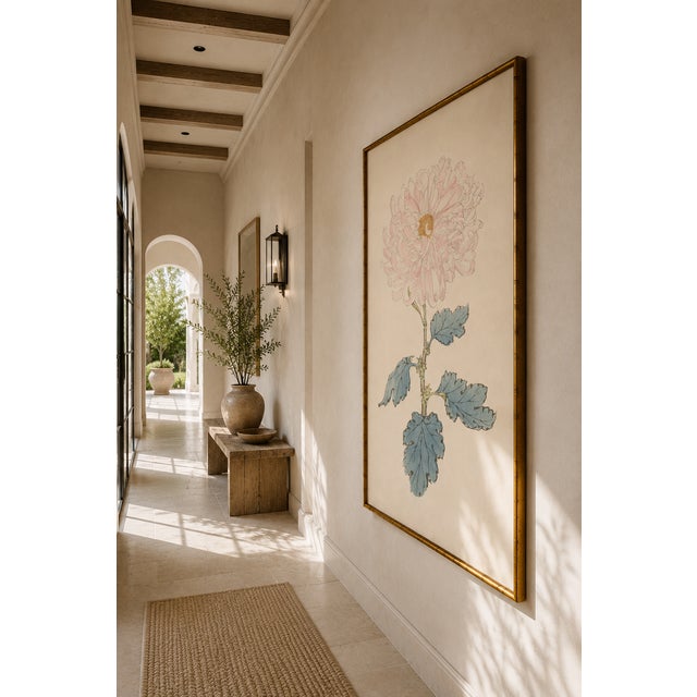 Blush Blush Mum by Hasegawa, Vintage Japanese Botanical Art Print, 36" X 54" For Sale - Image 8 of 9