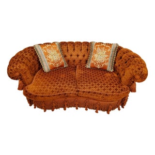 Velvet Burnt Orange Round Sofa For Sale