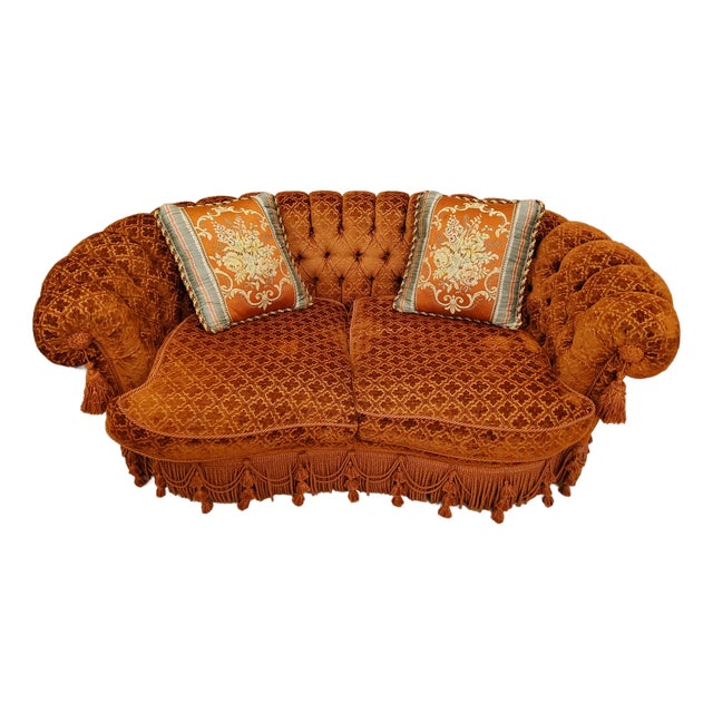 Velvet Burnt Orange Round Sofa For Sale