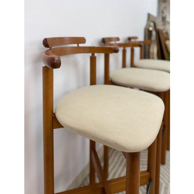Beautiful set of three vintage Danish modern bar stools by Findahls Møbelfabrik, crafted in solid teak with timeless mid-...