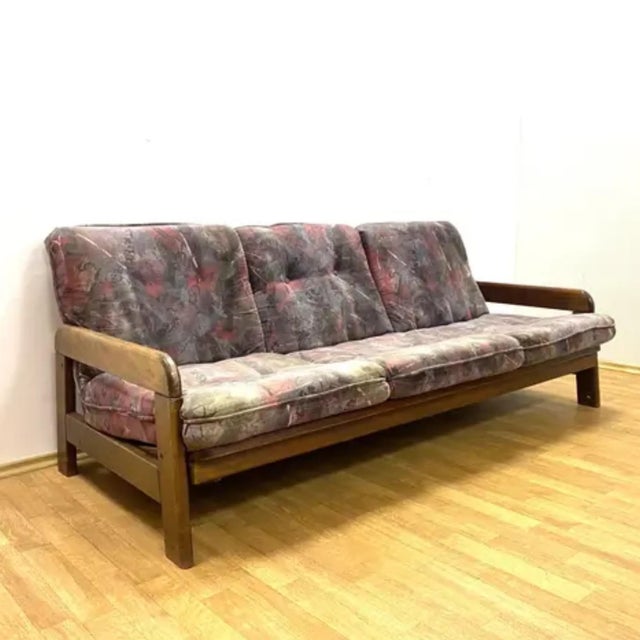 Brown Vintage Sofa in Wooden Frame, 1970s For Sale - Image 8 of 10