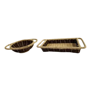 Vintage Two-Tone Wicker Baskets - Set of 2