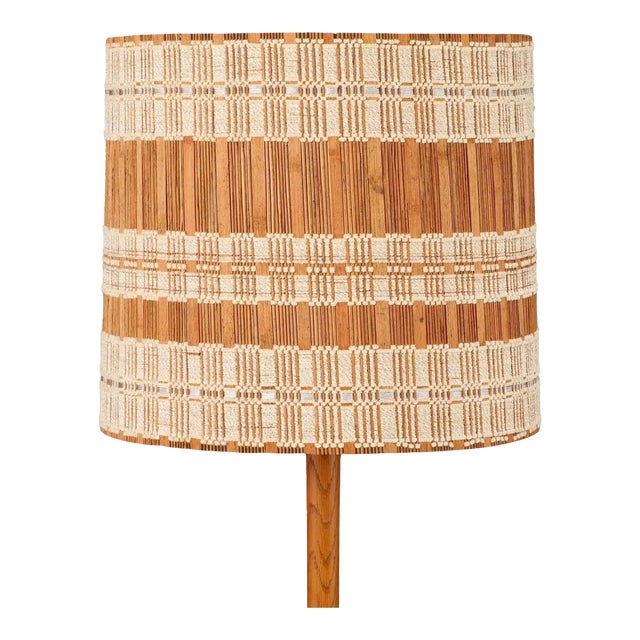 Maria Kipp Handwoven Lampshade With Ivory Plaid Bands Over Natural Raffia, 1960s For Sale