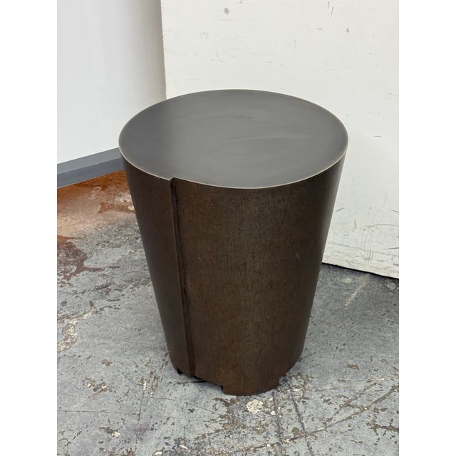 Crate & Barrel Anton Bronze Drum End Table For Sale - Image 10 of 12