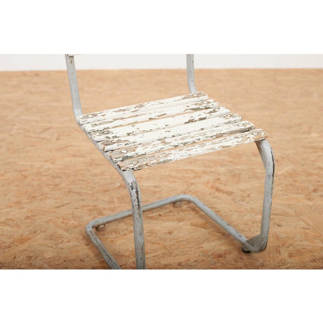 Children's Chair with Galvanized Tubular Steel Frame and White-Painted Wooden Slats, 1930s For Sale - Image 9 of 12
