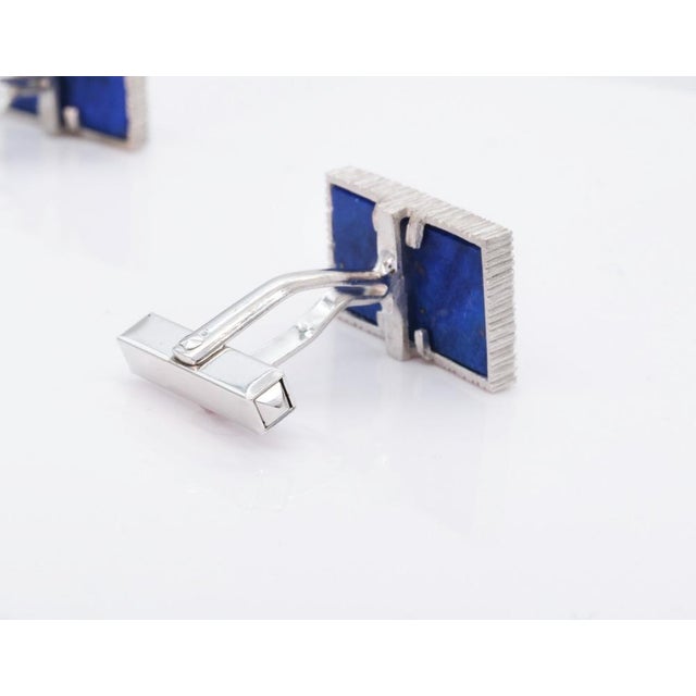 Vintage 18ct White Gold and Lapis Lazuli Cufflinks, 1970s, Set of 2 For Sale - Image 6 of 10