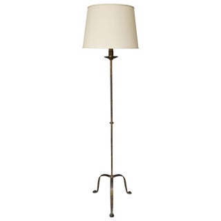 Iron Floor Lamp on a Tripod Base With a Dark Gold Patina For Sale